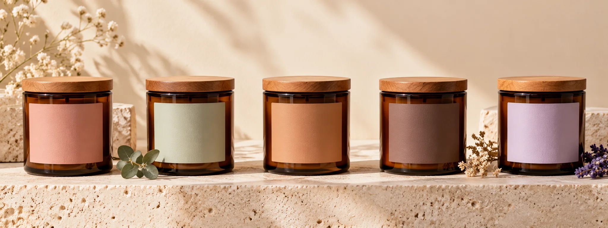 Colección de cinco velas, fotografía recreada